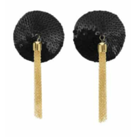 NIP033 Love In Leather Chain Nipple Tassels - Black